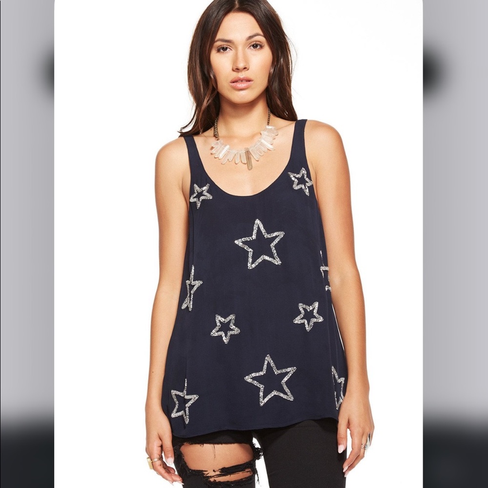 Chaser Beaded Stars Cut Out Back Tank